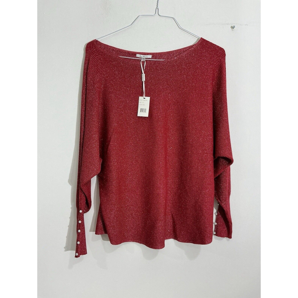 Womans Villa Milano Red Silver Long Sleeve Pullover Oversized Sweater XL NWT